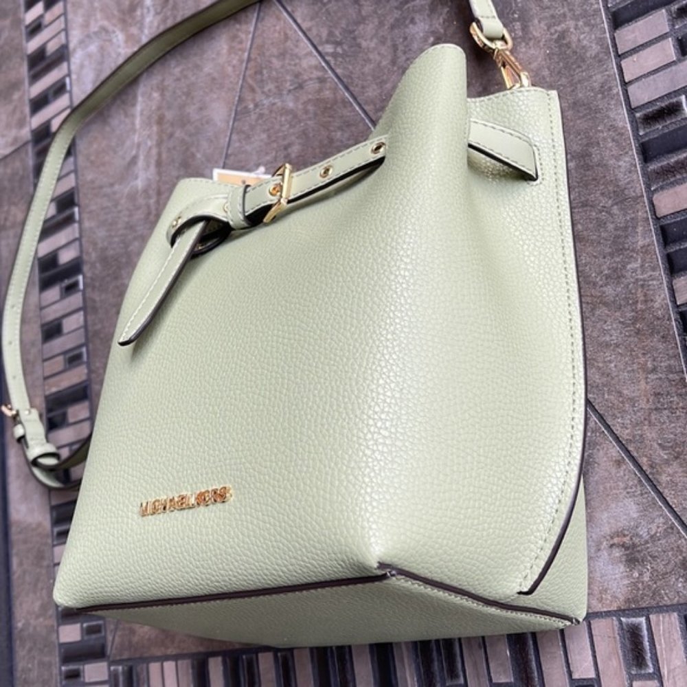 Michael Kors Emilia Small Bucket Bag Messenger Leather Light Sage - Picture 3 of 16
